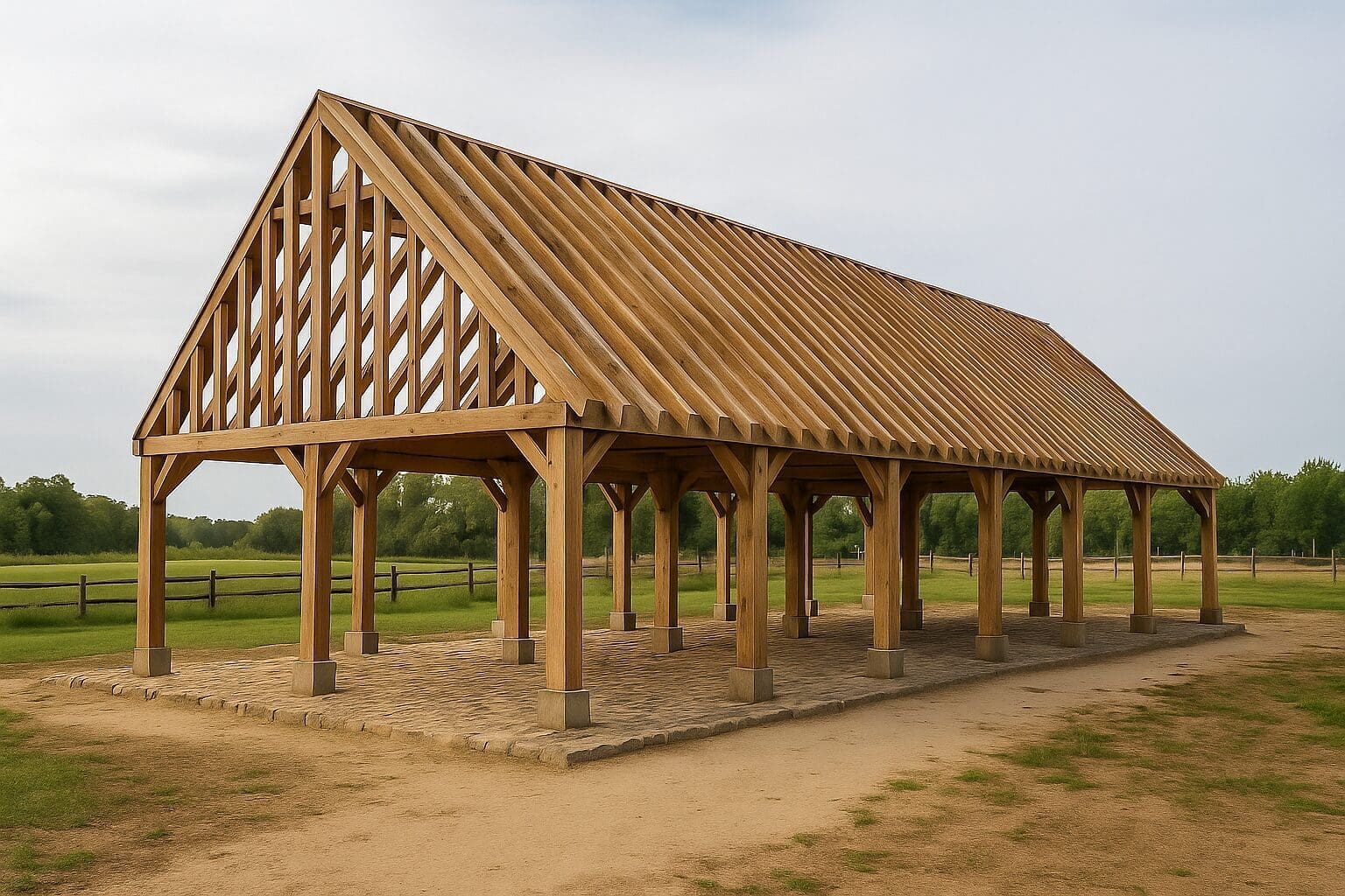 Eiken bijgebouw Geel - Krachtige open structuur - 16 x 6m 1 eiken bijgebouw geel