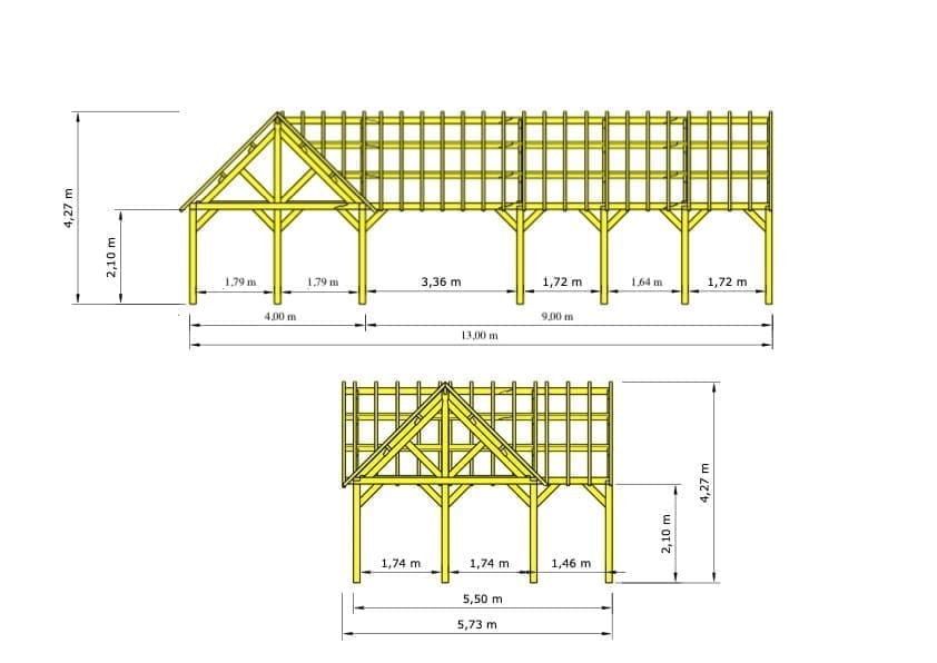 Eiken bijgebouw Ninove - Ruimtelijk L-vormig meesterwerk in massieve houtbouw - 13 x 5,5m 3 houten bijgebouw ninove afmetingen 1