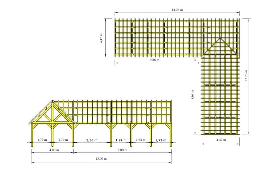 Eiken bijgebouw Lokeren - Groots en L-vormig - 14 x 13m 3 houten bijgebouw lokeren afmetingen 1