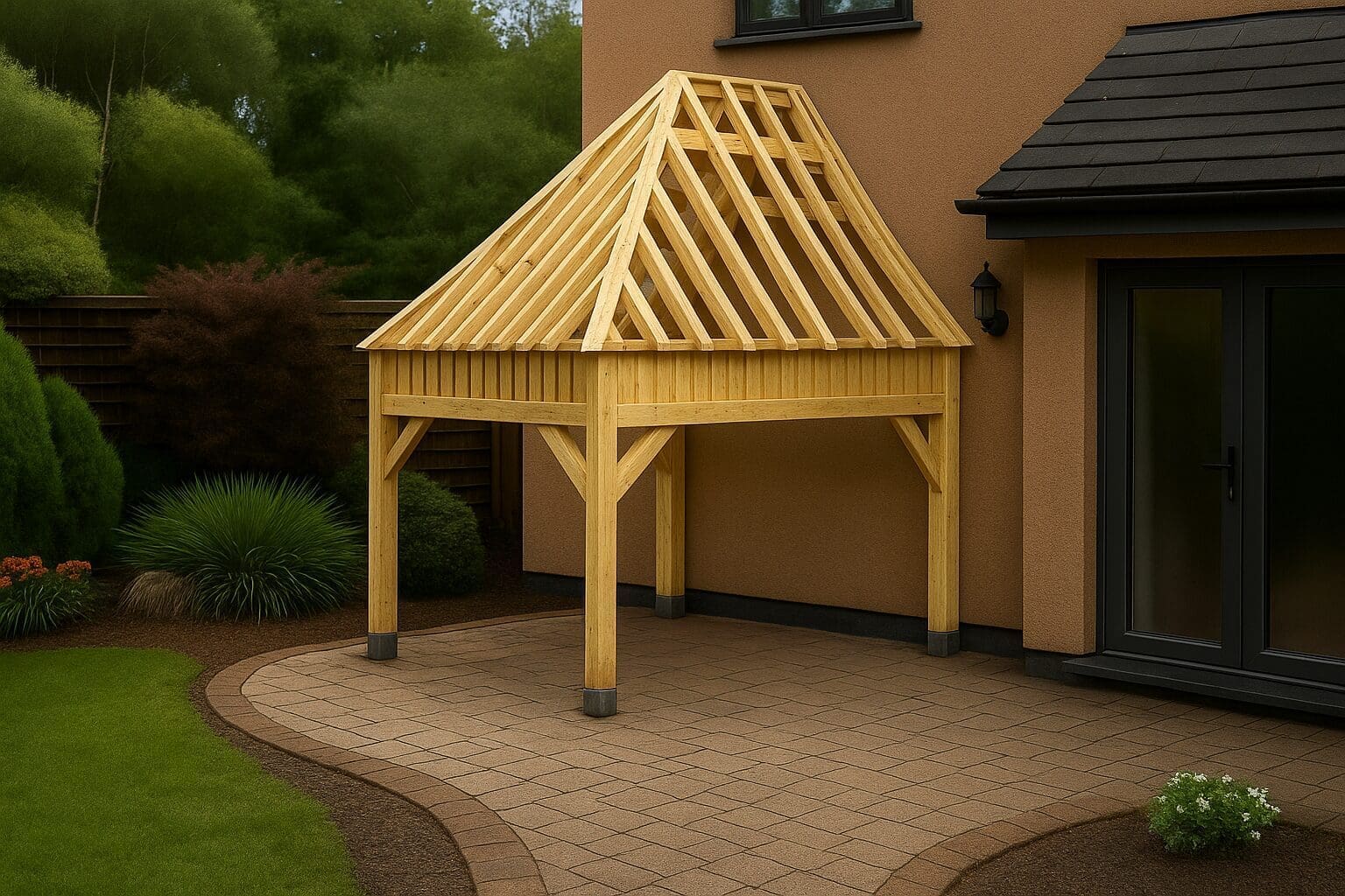 Dennen bijgebouw Geraardsbergen – Compact vakwerk met verfrissende uitstraling - 4,5 x 4m 1 dennen bijgebouw geraardsbergen