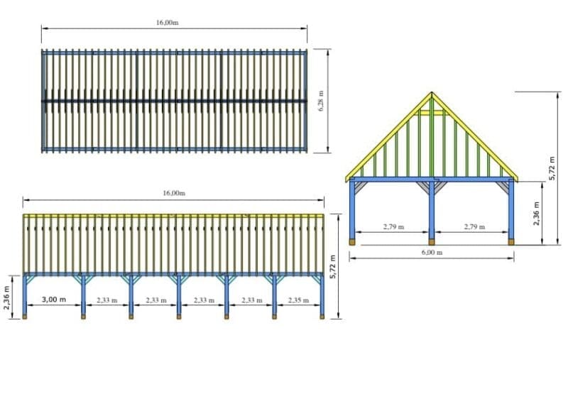 houten bijgebouw geel afmetingen