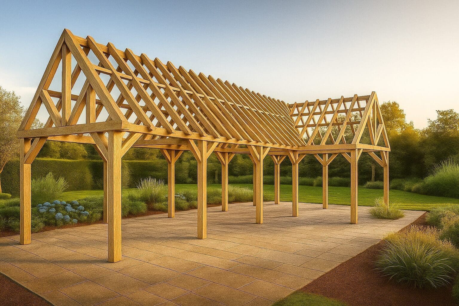 Eiken bijgebouw Ninove - Ruimtelijk L-vormig meesterwerk in massieve houtbouw - 13 x 5,5m 1 eiken bijgebouw ninove