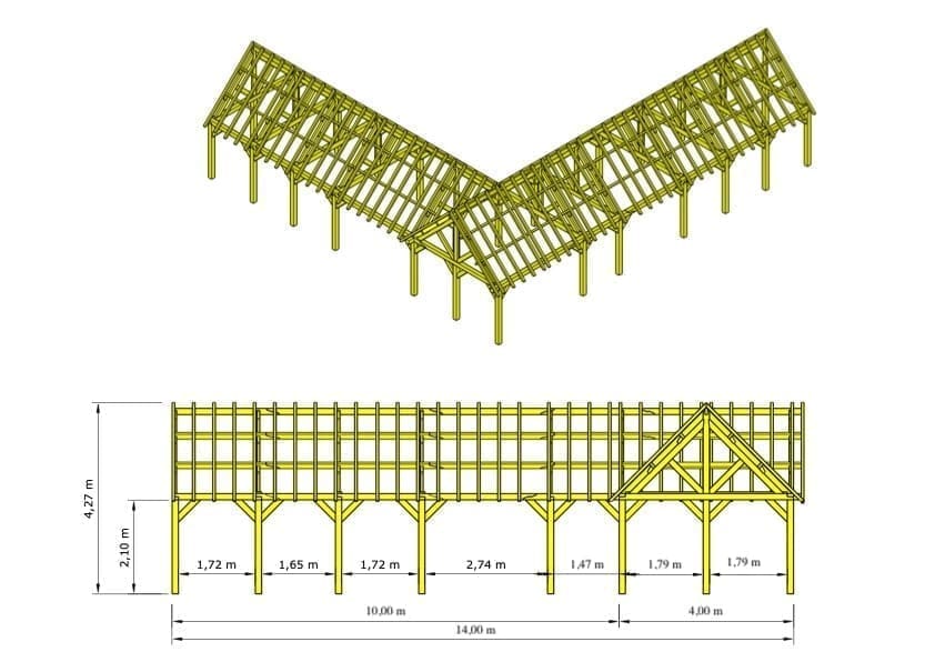 Eiken bijgebouw Lokeren - Groots en L-vormig - 14 x 13m 2 houten bijgebouw lokeren afmetingen 2